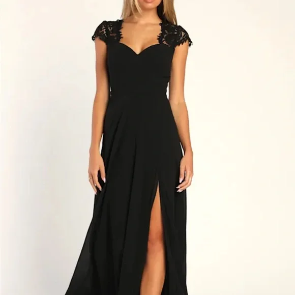Lulus “Momentous Moments” Black Lace Backless Maxi Dress M - Picture 1 of 9